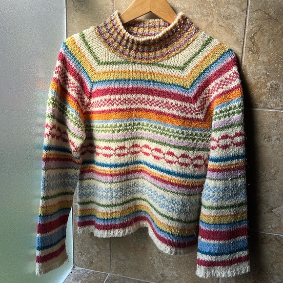 Relais Knitware Sweaters - Relais Knitware Fairisle Sweater Mockneck Rainbow Acrylic Cotton Poly Blend